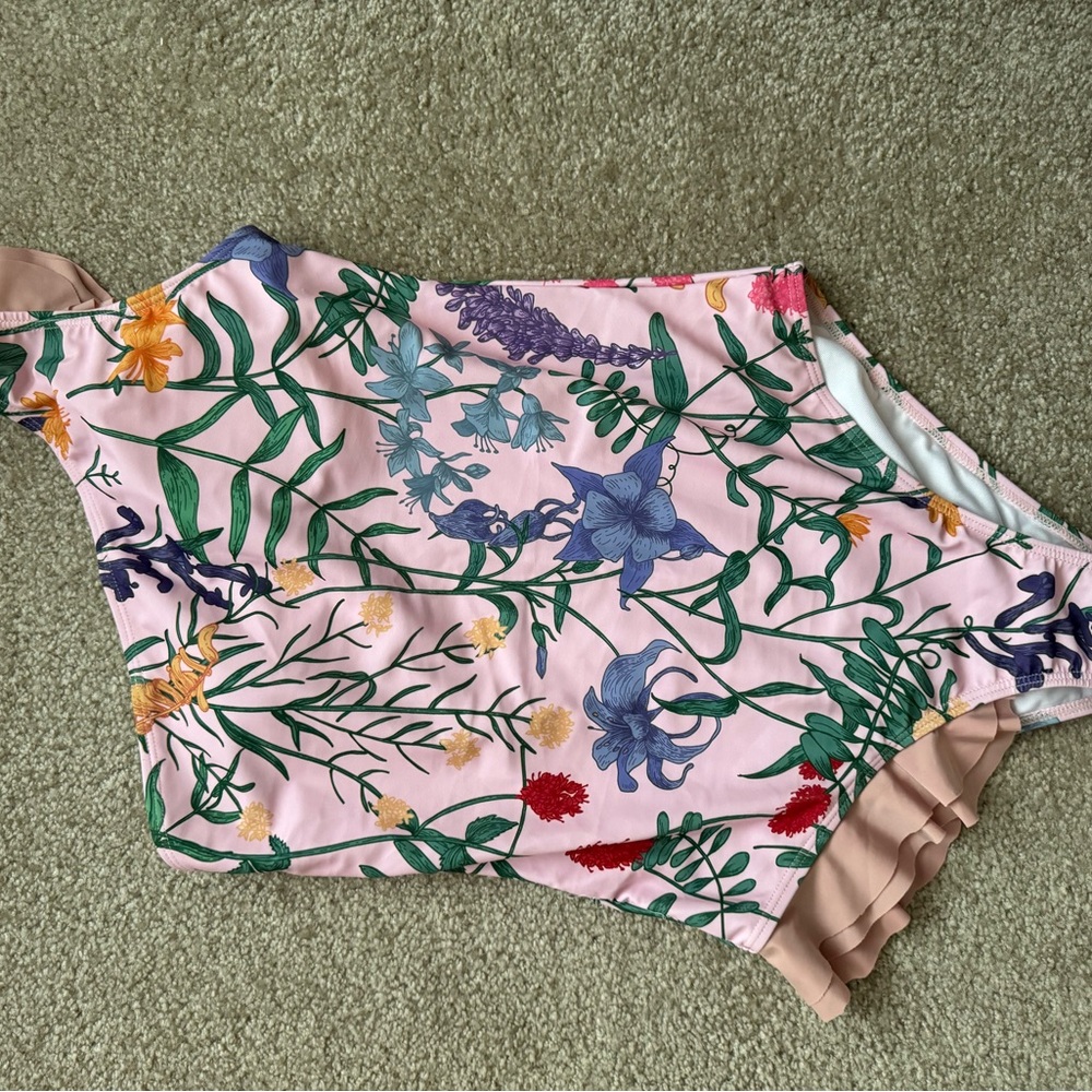 Asymmetrical Floral One-Shoulder Swimsuit flutter shoulder with matching Sarong